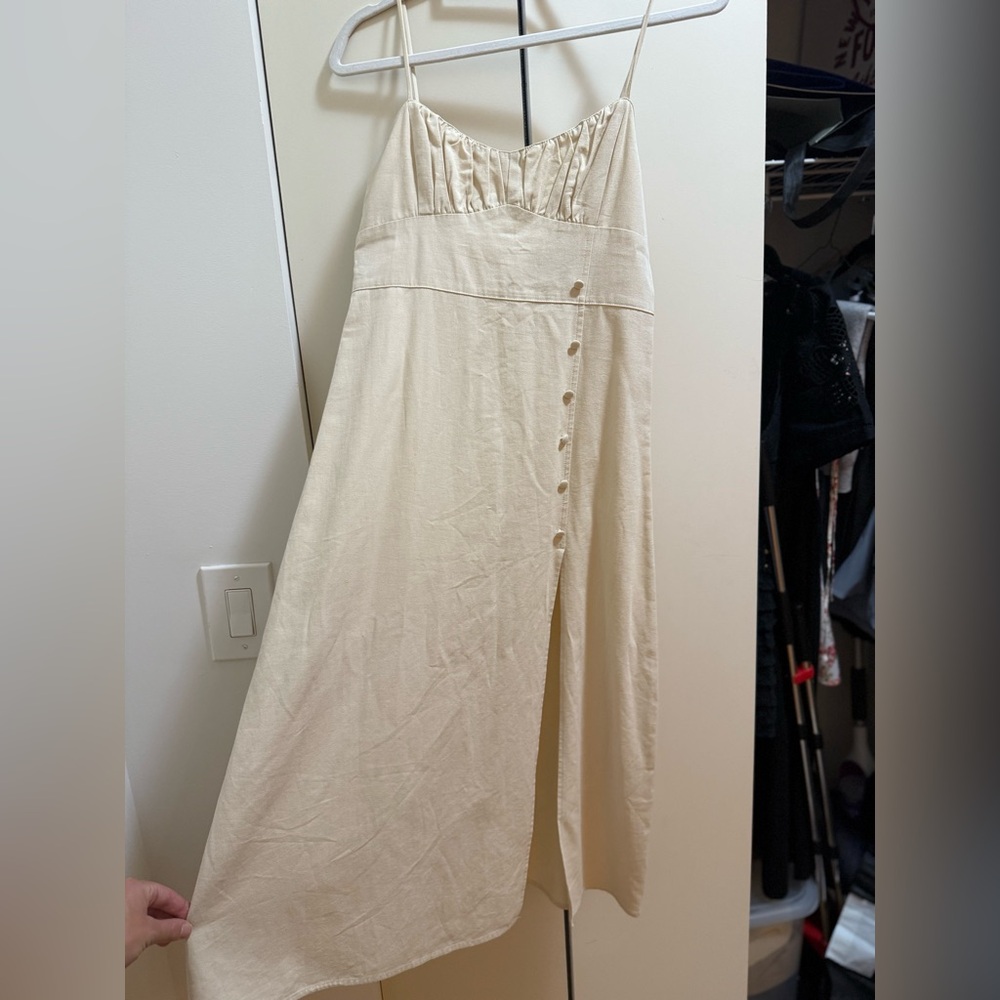 Deluc Cream Midi dress with Button Detail